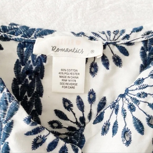 White & Blue Embroidered Button Down Camisole - Picture 2 of 8